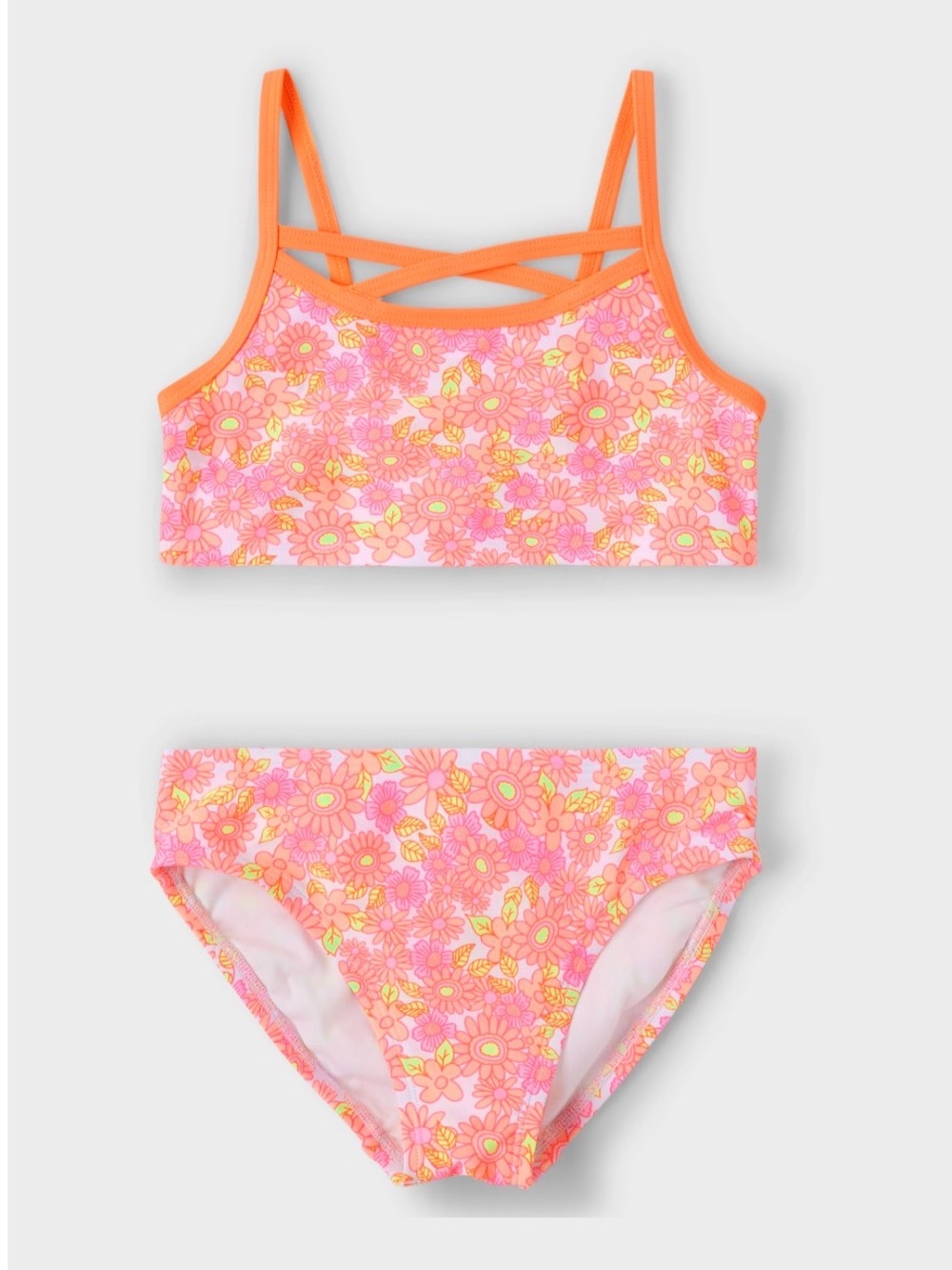The Children’s Place Girls Floral Two-Piece Swim Set - Pink & Orange - Size 5/6